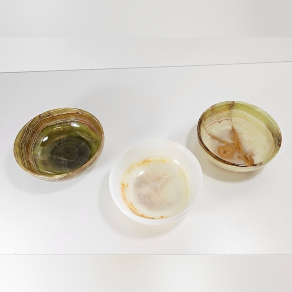 Gorgeous green and brown onyx bowls  and shot glasses - Picture 2 of 12